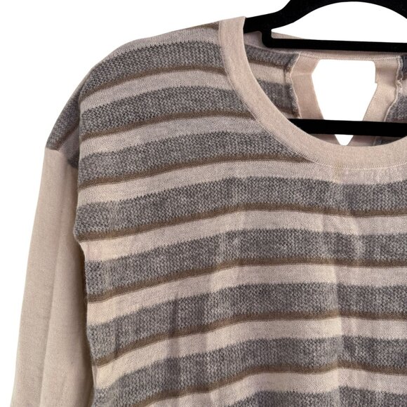 Quinn Women's Gray/Cream Knitted Stripe High & Low Hem Long Sleeve Size 2 - Picture 2 of 7